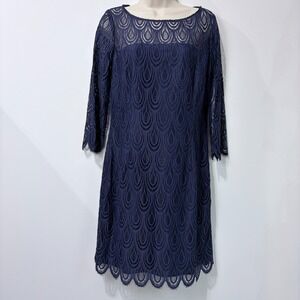 Lilly Pulitzer Hera Lace Sheath Dress Sz 10 Navy Blue Wedding Guest Old Money